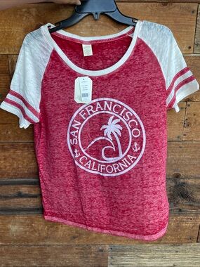 Exist San Francisco California Burnout Graphic Tee XL NWT Red White Raglan Shirt